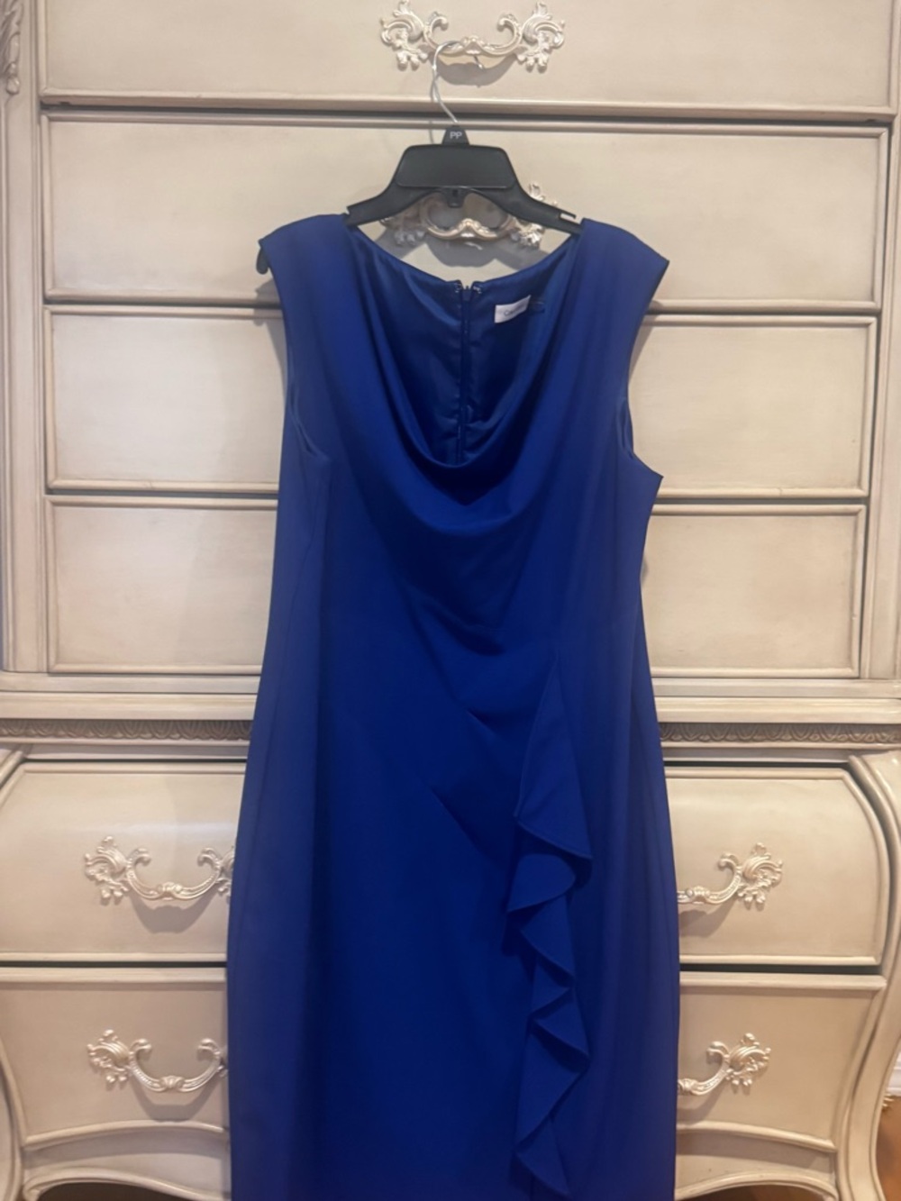 Calvin Klein Elegant Cowl Neck Sleeveless Dress in Royal Blue size 14